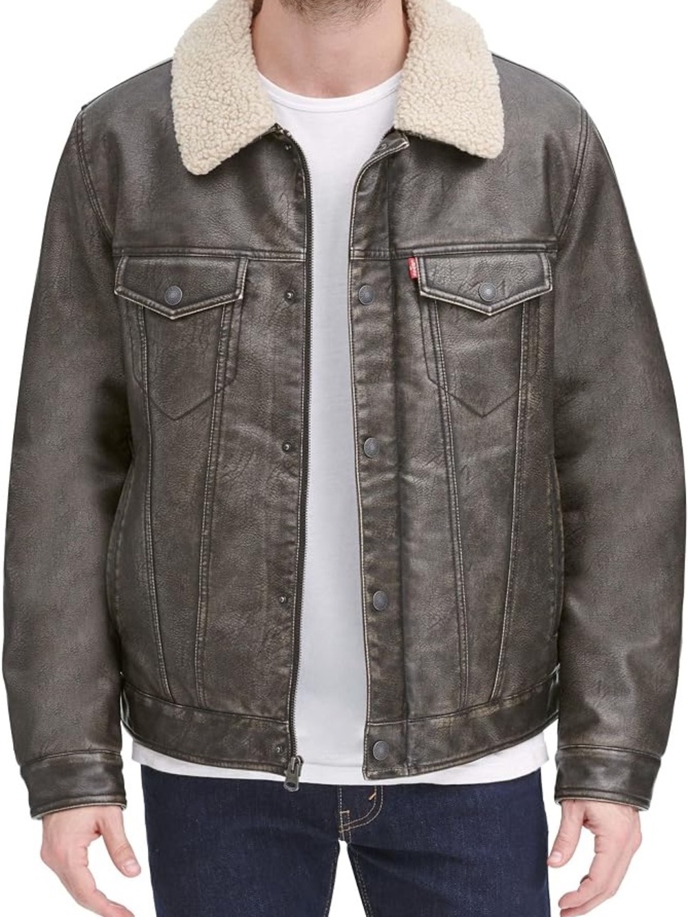 Levi’s Men's Sherpa Lined Collar Faux Leather Jacket - Size L